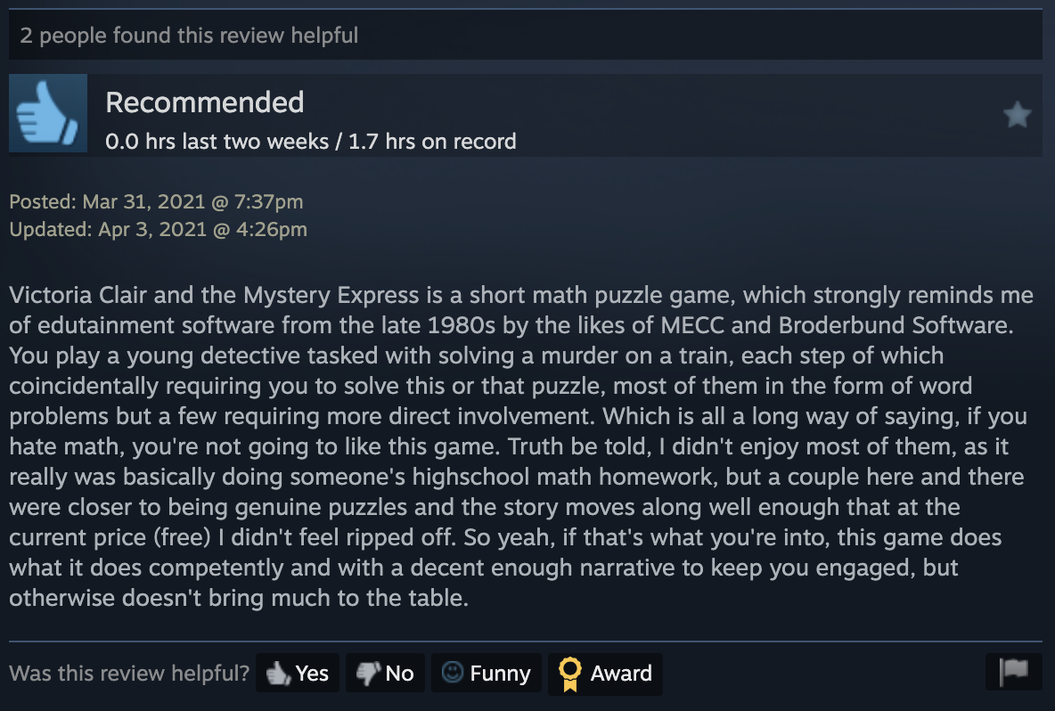 Review complaining about the math